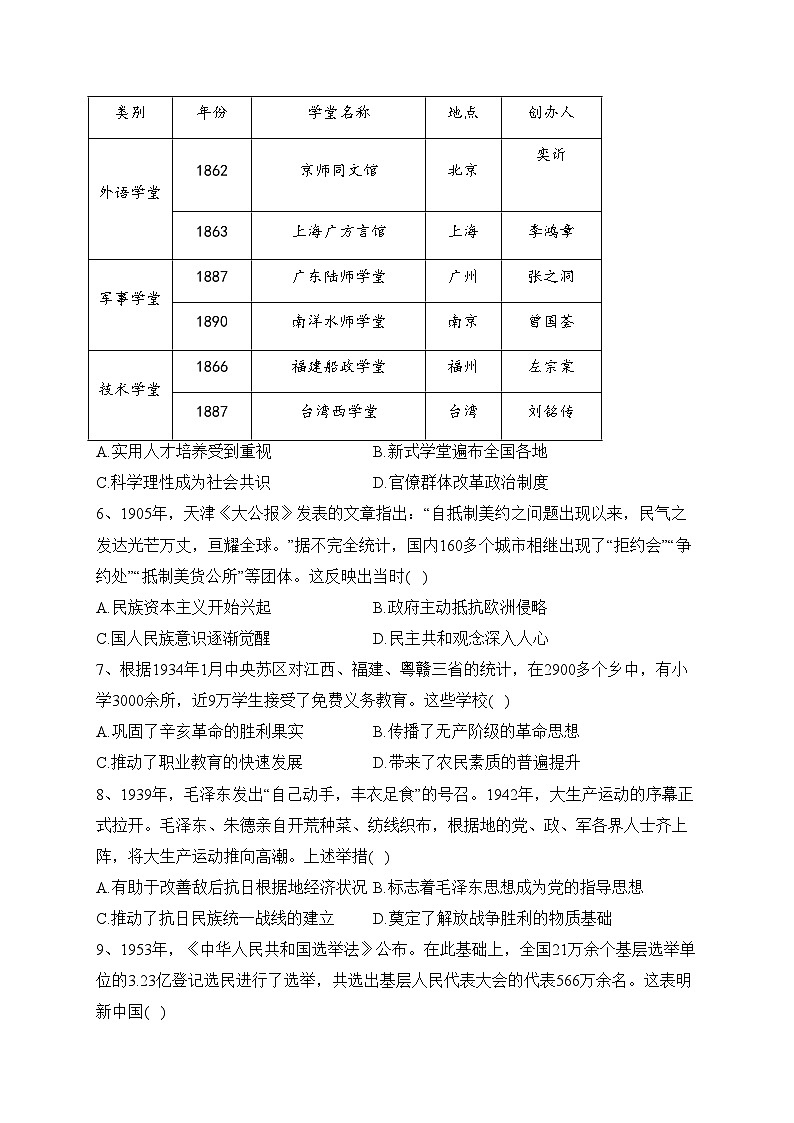 山西省普通高中2022-2023学年高一下学期学业水平测试真题历史试卷（含答案）第2页