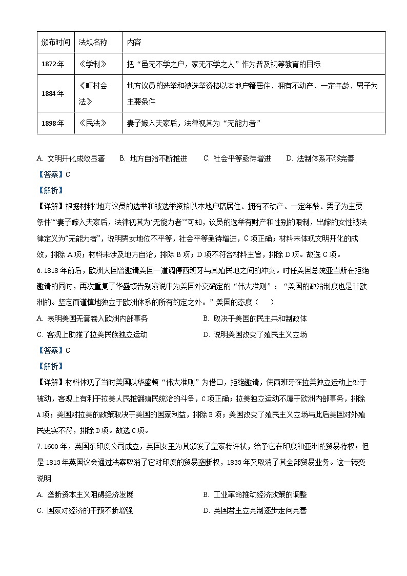 四川省内江市资中县第二中学2022-2023学年高一历史下学期5月月考试题（Word版附解析）03