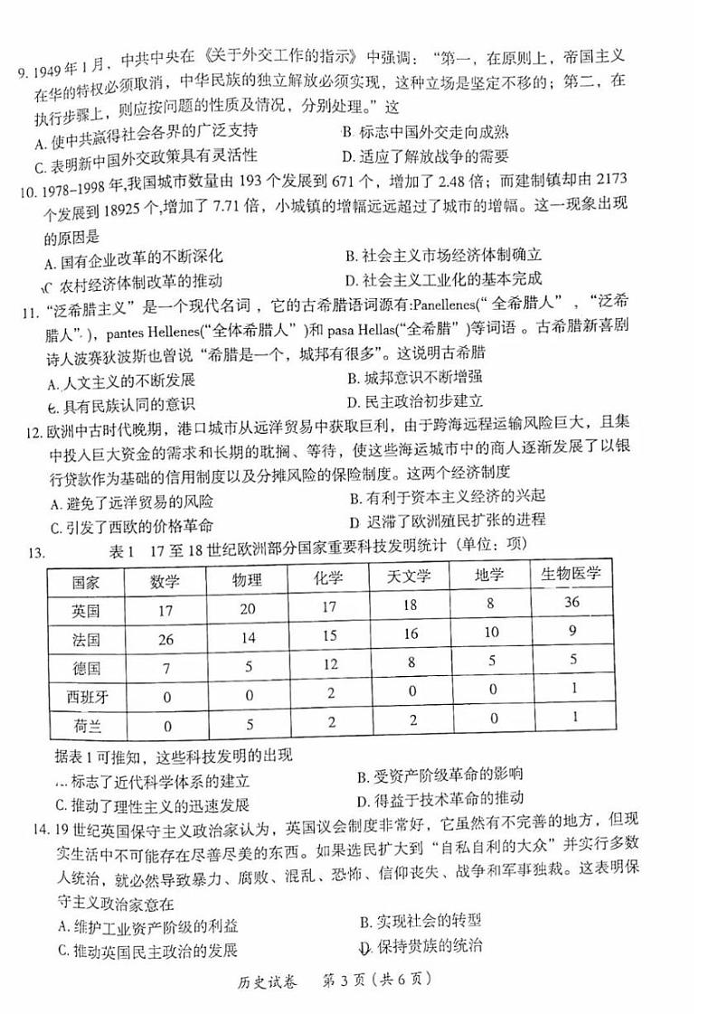 广东省茂名市2023届高三第一次综合测试一模历史试卷+答案03