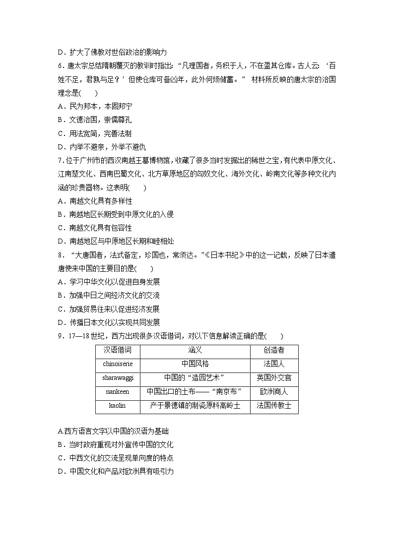 基础夯实练68 中华优秀传统文化的内涵、特点与世界意义——2024届高三历史统编版一轮复习第2页