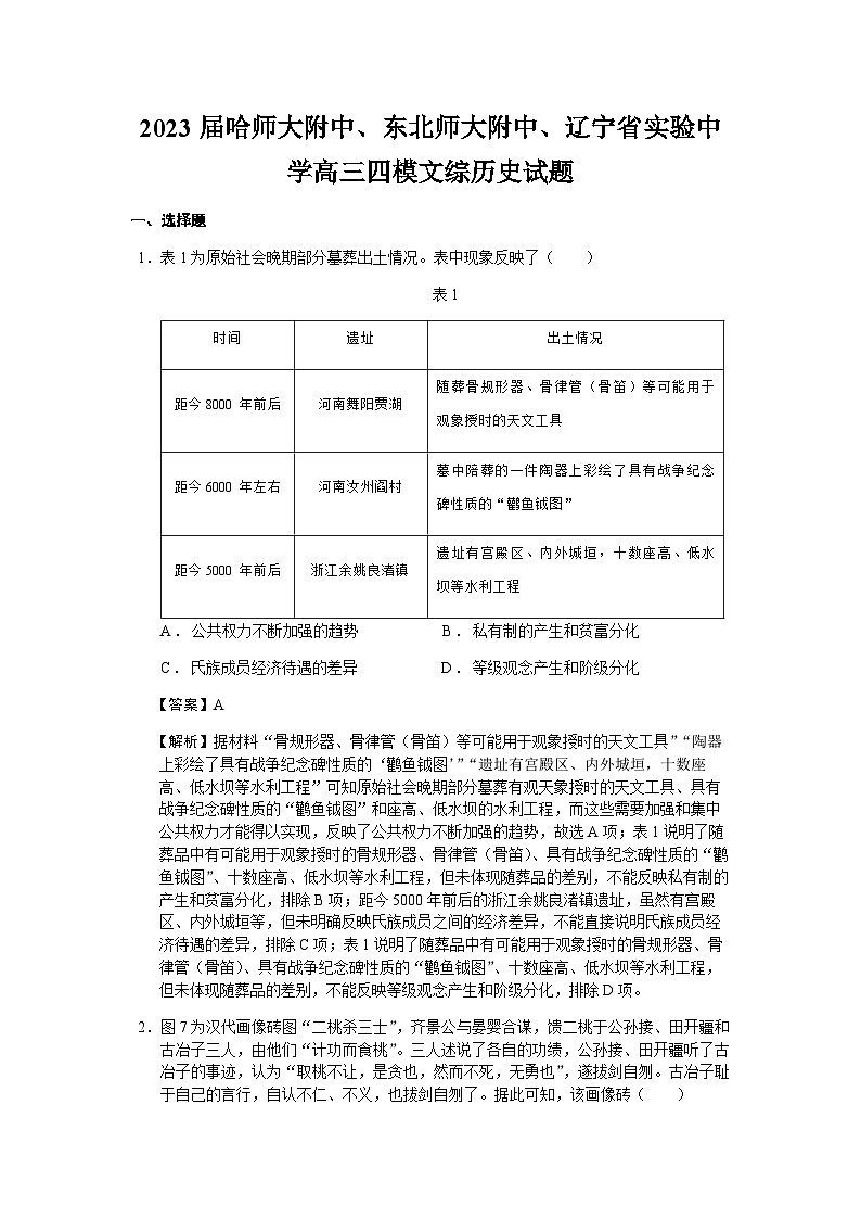 2023届黑龙江哈师大附中、东北师大附中、辽宁省实验中学高三四模文综历史试题含解析第1页