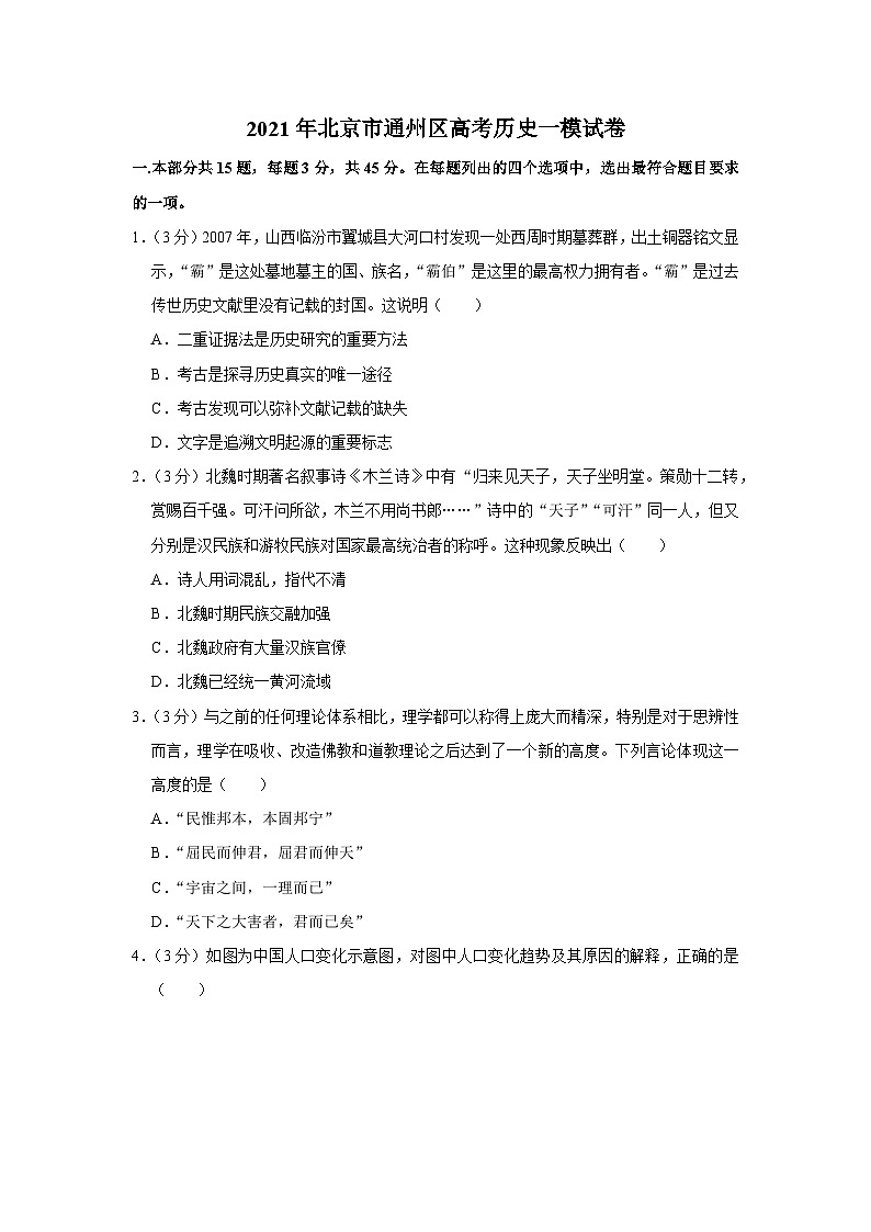 2021年北京市通州区高考历史一模试卷01