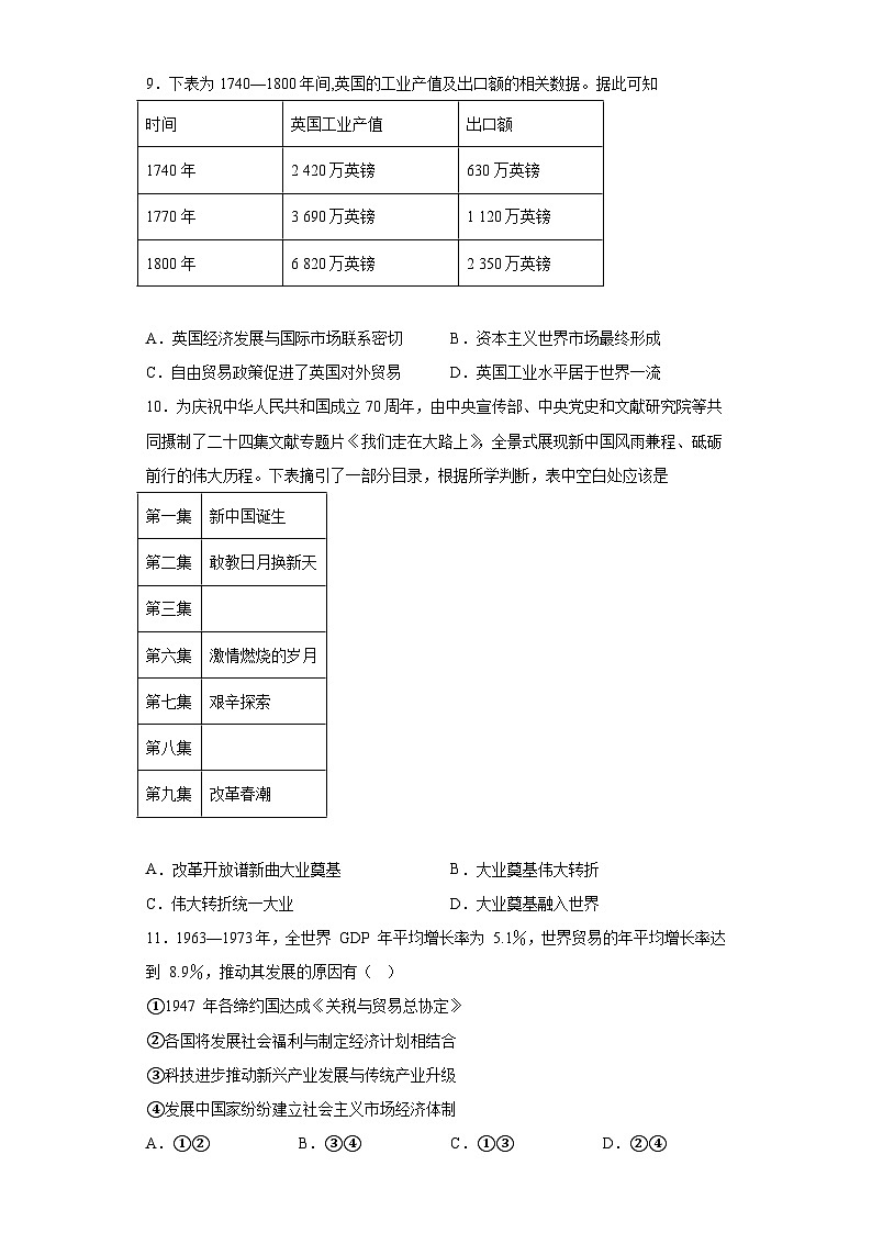 第8课 世界市场与商业贸易+基础训练--2022-2023学年高中历史统编版（2019）选择性必修二经济与社会生活03