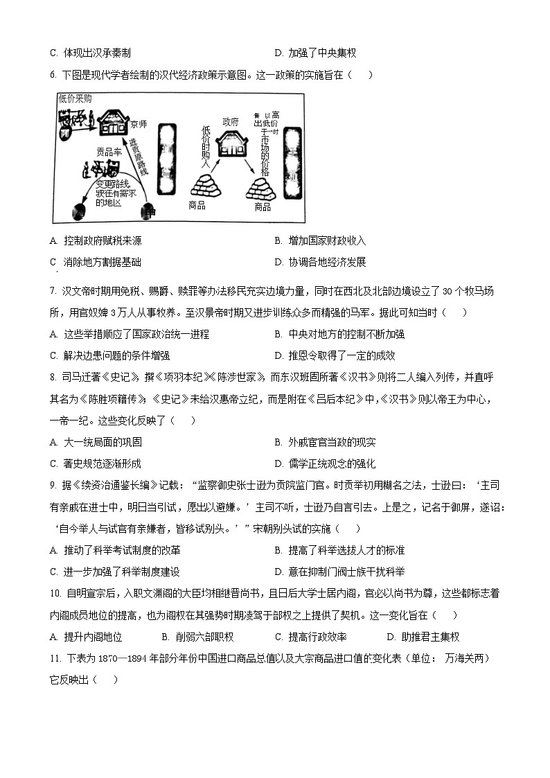 四川省广元市广元中学2022-2023学年高二下学期期中考试历史试题无答案第2页