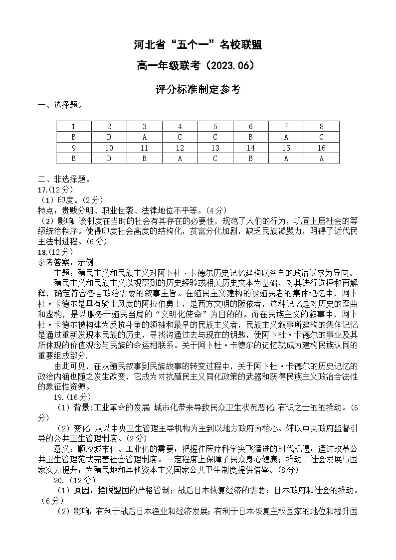 河北省“五个一”名校联盟2022-2023学年高一下学期6月联考历史试题01