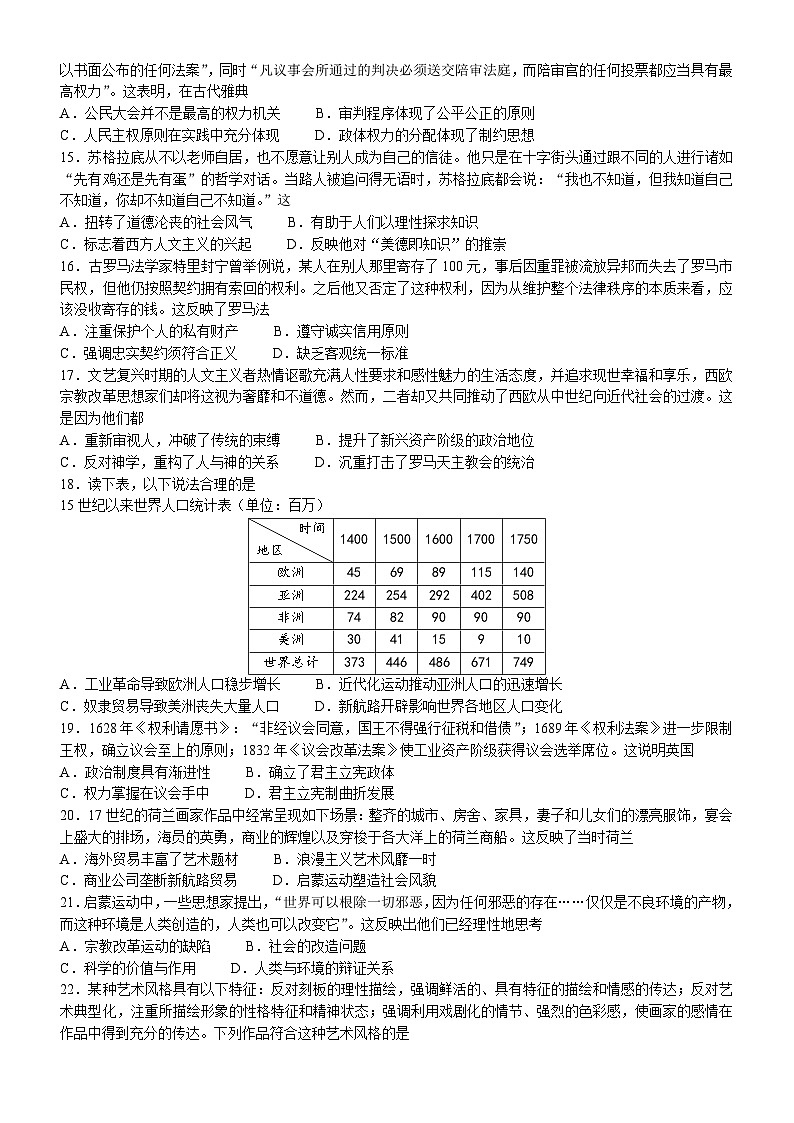 2024届成都七中高二下学期零诊模拟考试历史含答案03