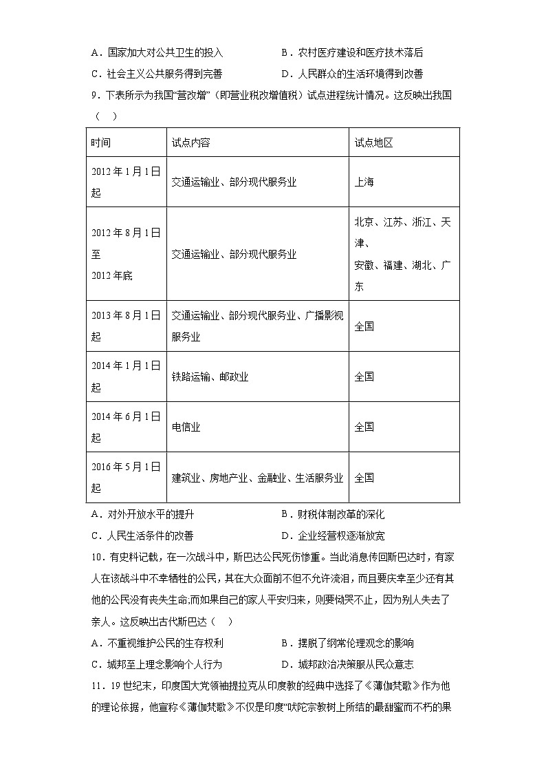 海南省2023届高三选择考模拟（九）历史试题（含解析）第3页