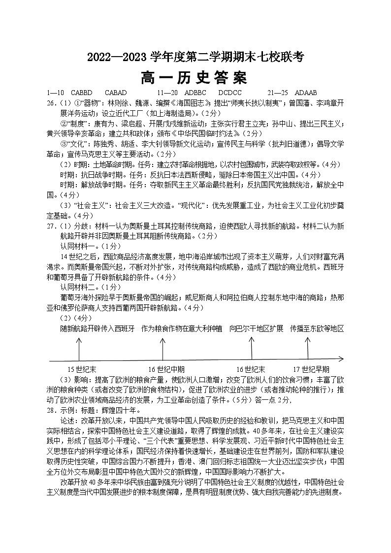 高一历史答案第1页