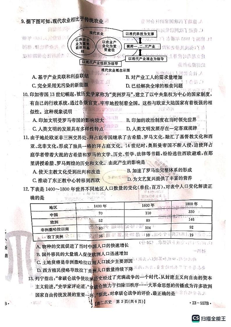 安徽省阜阳市2022-2023学年高二下学期期末教学质量统测历史试题03