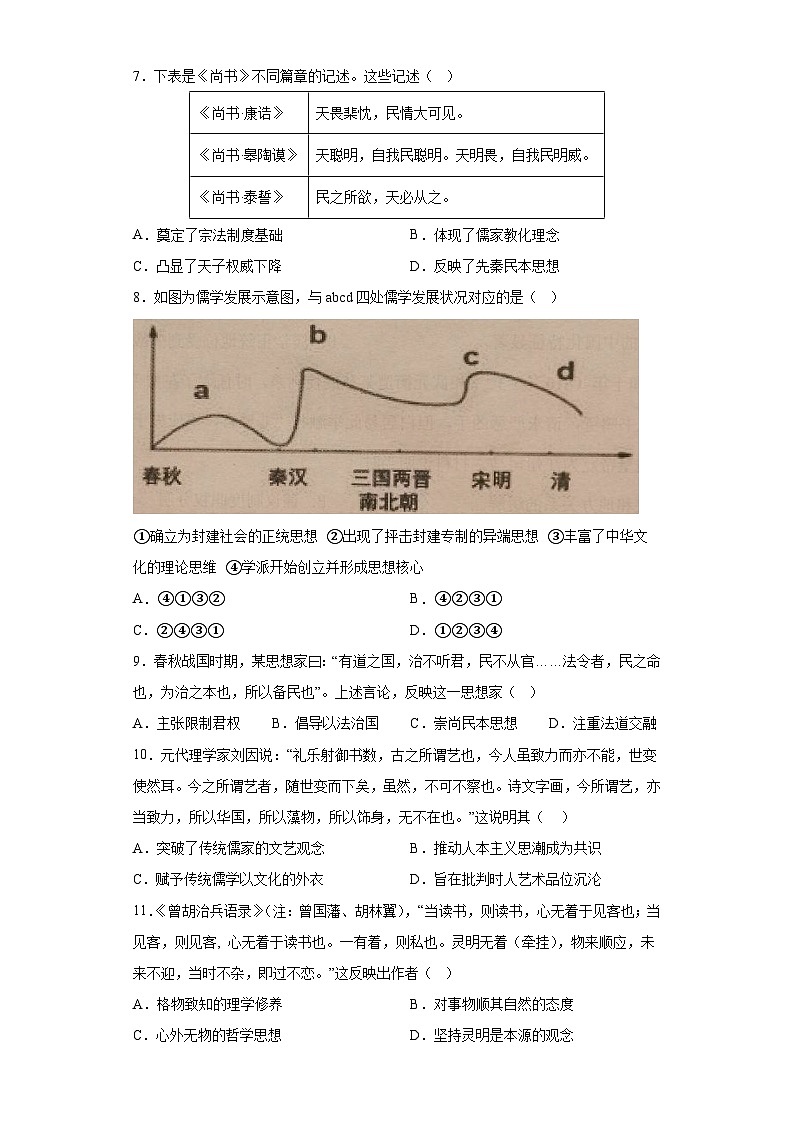 第1课 中华优秀传统文化的内涵与特点 综合检测卷--2022-2023学年高中历史统编版（2019）选择性必修3文化交流与传播02