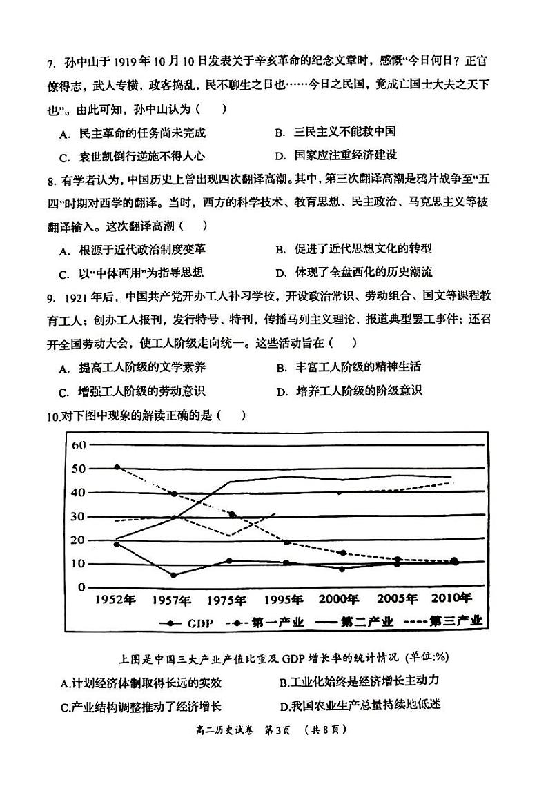 湖南省岳阳市2022-2023高二下学期期末历史试卷+答案03