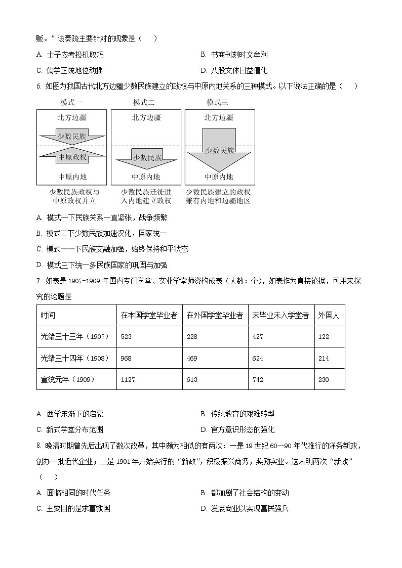 精品解析：福建省厦门双十中学2022-2023学年高二上学期期中考试历史试题（原卷版）02