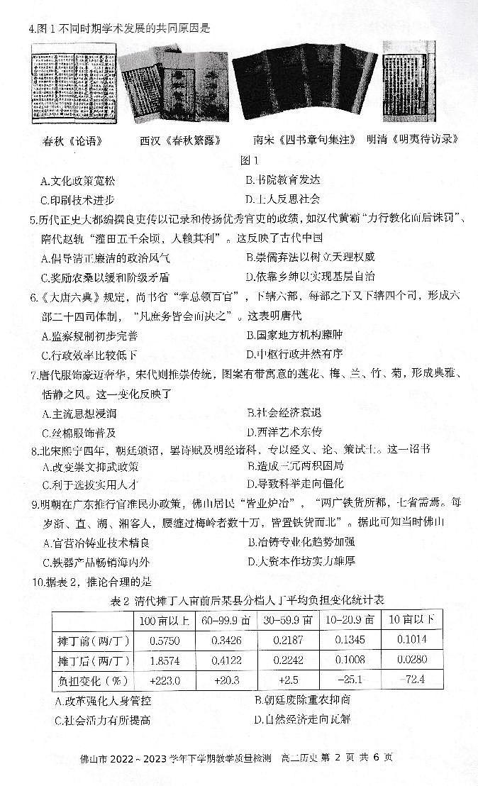 广东省佛山市普通高中2022-2023学年高二下学期期末教学质量检测历史试题02