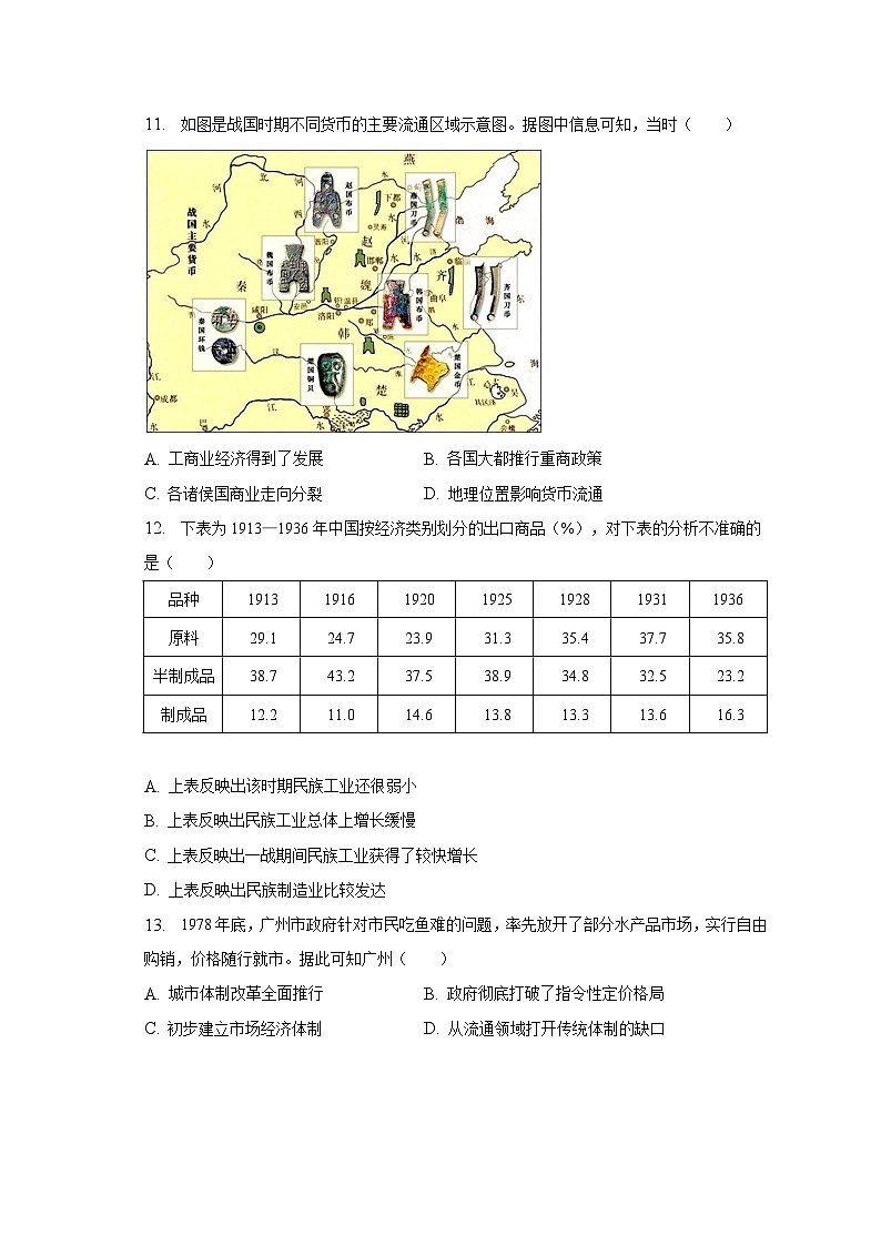 2022-2023学年重庆市缙云教育联盟高一（下）质检历史试卷（6月份）（含解析）第3页