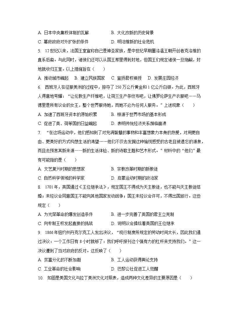 2022-2023学年江苏省南京市秦淮区高一（下）第二次质检历史试卷（含解析）02
