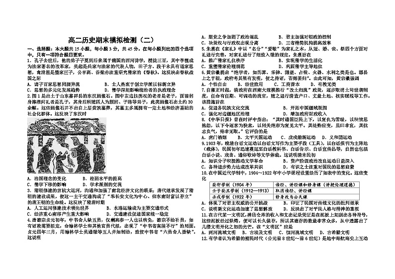 山东省潍坊国开中学2022-2023学年高二下学期期末模拟检测（二）历史试题01