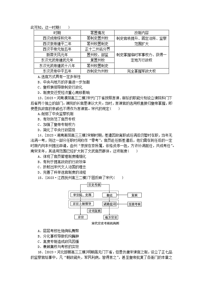 新高考2024版高考历史一轮复习第二部分要点专练02古代中国官员的选拔与管理03