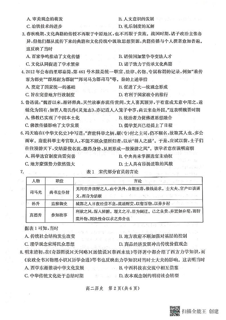 河北省沧州市2022-2023学年高二下学期期末教学质量监测+历史试题及答案02
