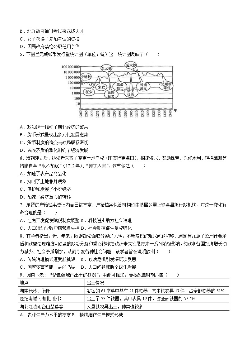 福建省福州市八县（市）协作校2022-2023学年高二下学期期末联考历史试题02