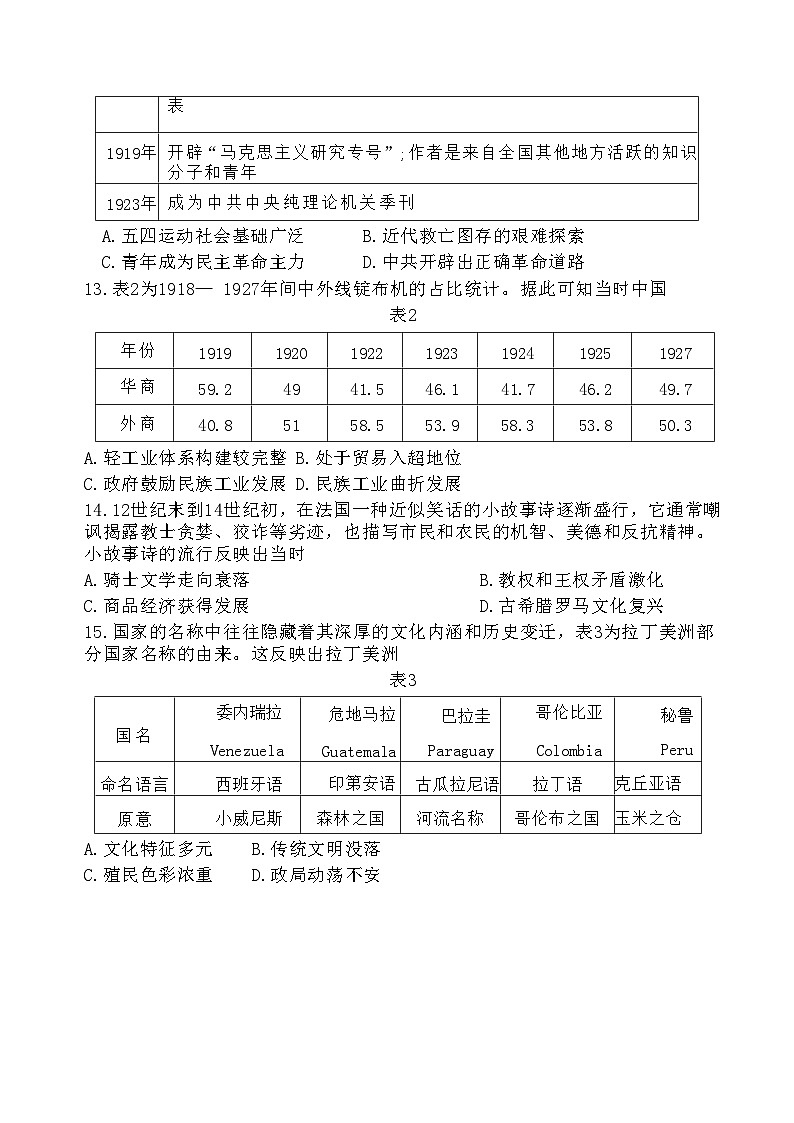 山东省济南市2022-2023学年高二下学期期末考试历史试题03