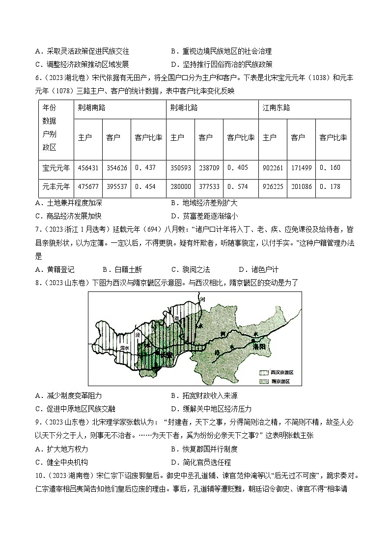 2023年高考真题和模拟题历史分项汇编（全国通用）专题03 唐宋元变革（原卷版）02