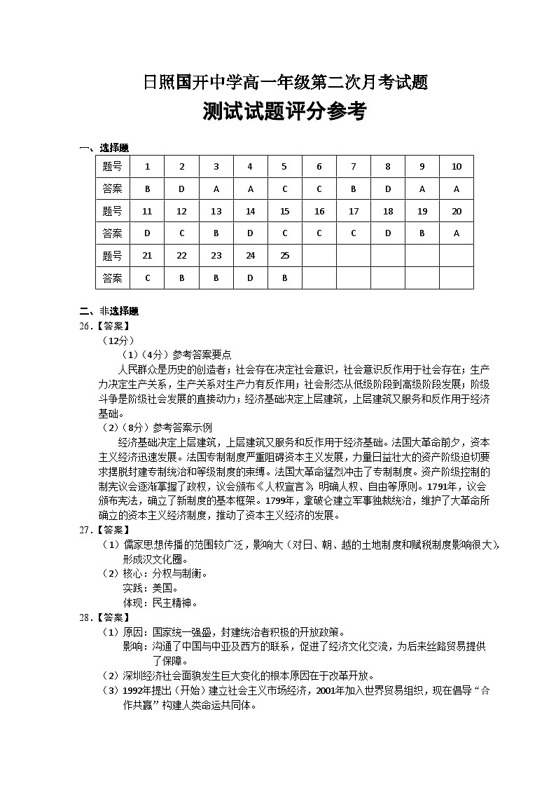 2022日照国开中学高一5月月考历史试题含答案01