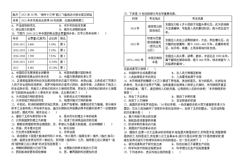 黑龙江省宾县第二中学2022-2023学年高一下学期期末历史试卷第3页