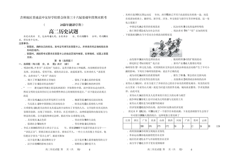 吉林省普通高中友好学校联合体2022-2023学年高二下学期期末联考历史试题01
