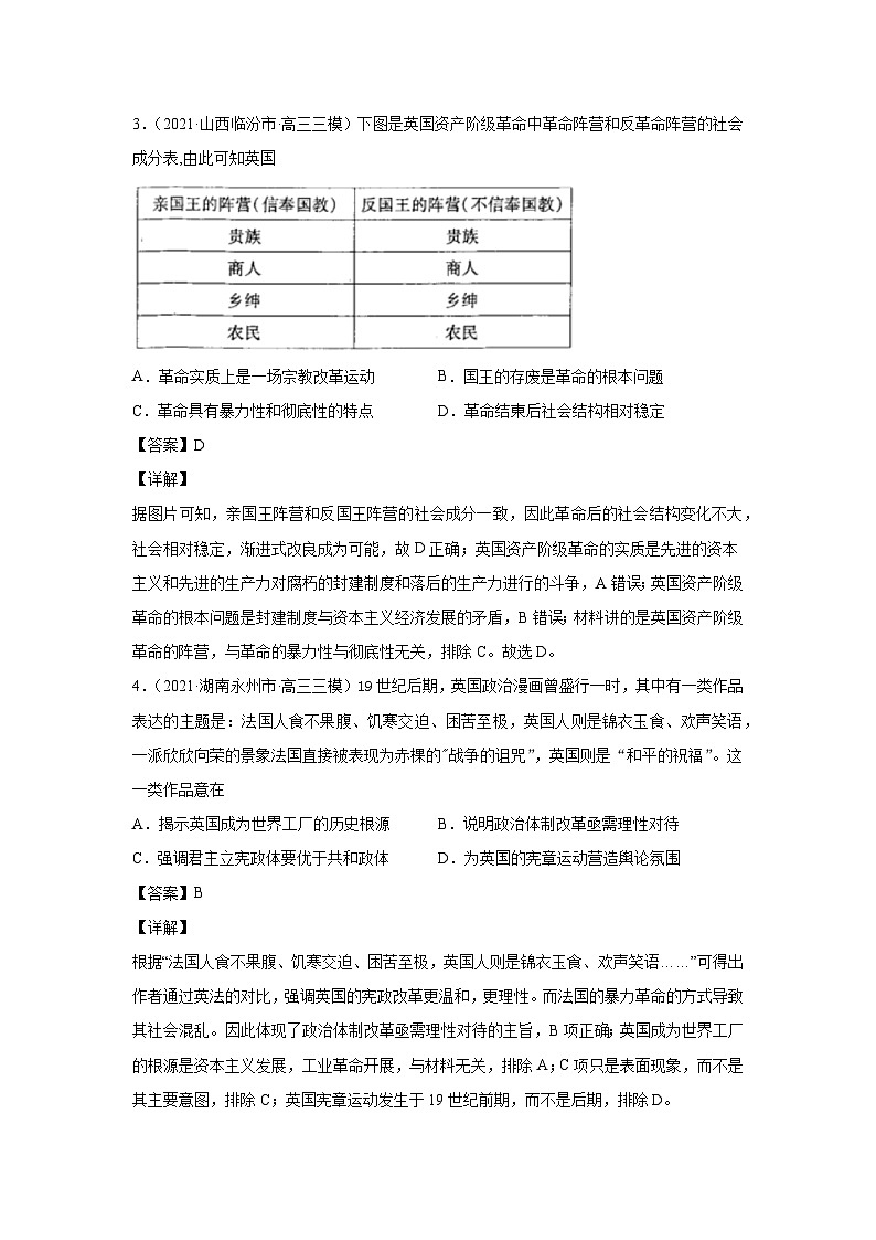 考点07 英国君主立宪制的建立（强化训练）-高考历史一轮复习课件+强化训练（政治史）第2页