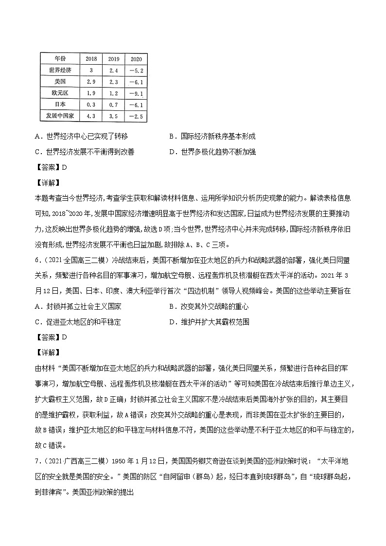 专题05　当今世界政治格局的多极化趋势（专题测试）（解析版）-高考历史一轮复习课件+强化训练第3页
