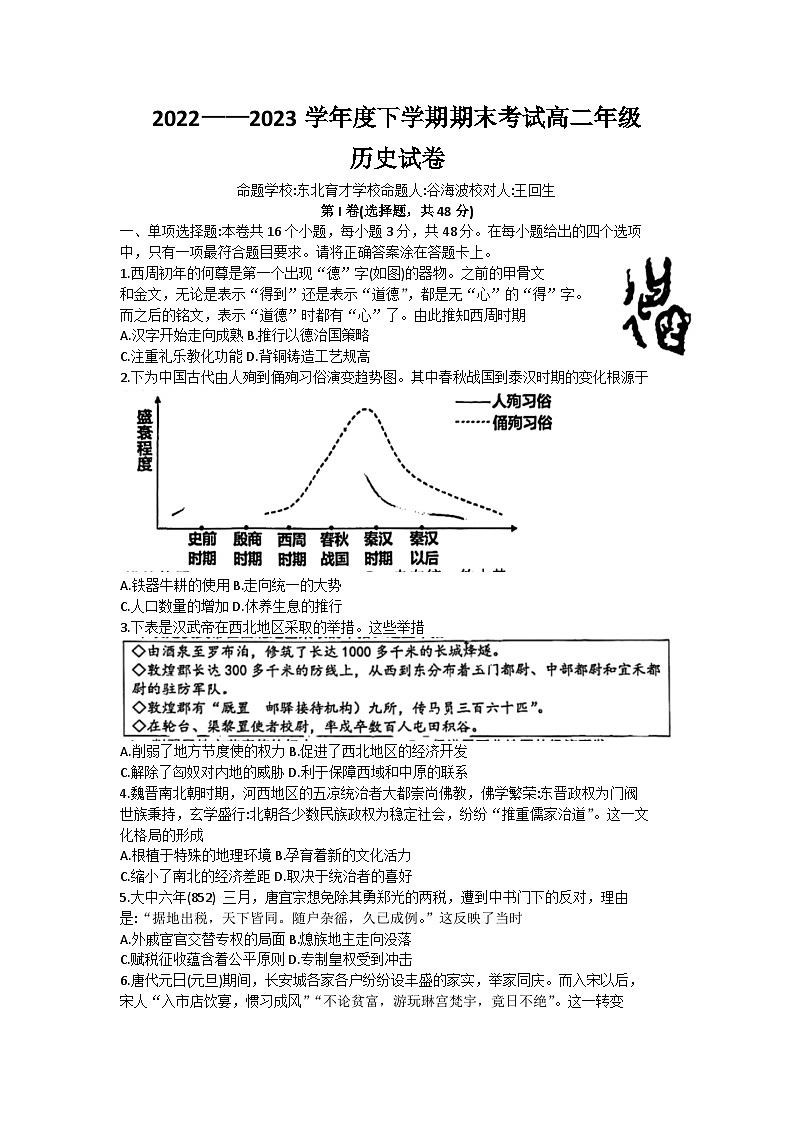 辽宁省鞍山市第一中学等五校联考2022-2023学年高二下学期期末考试历史试题第1页