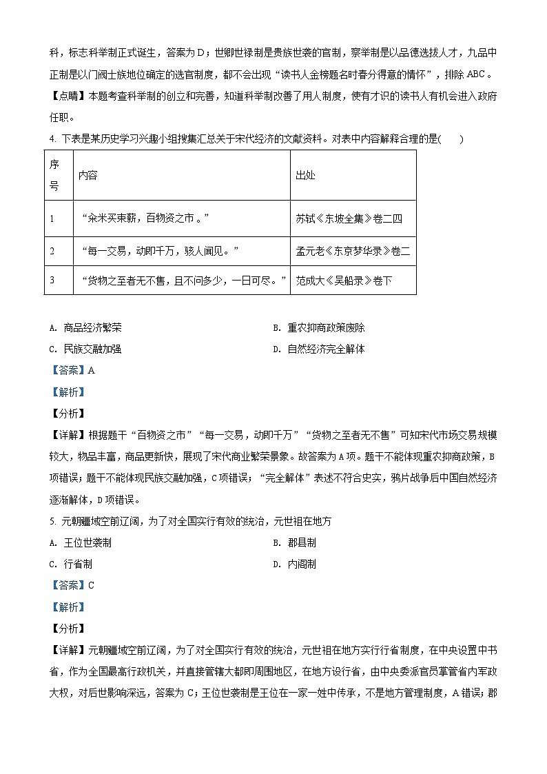 辽宁省大连市普兰店区第二中学2020-2021学年高二学业水平合格性考试历史试题（含解析）第2页