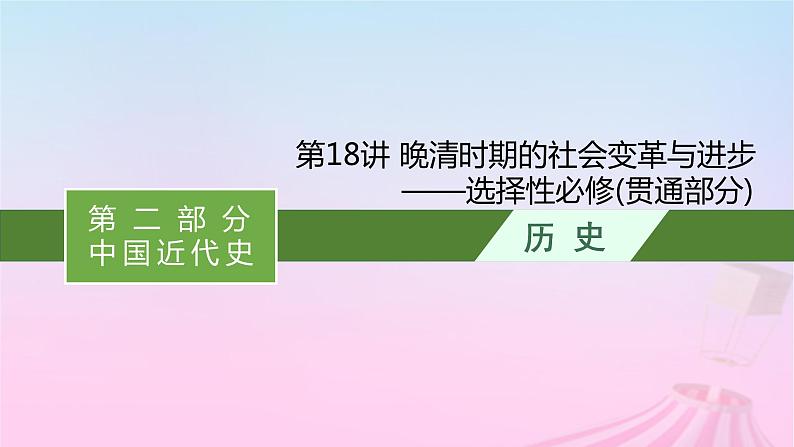 适用于新教材通史版2024版高考历史一轮总复习第二部分中国近代史第18讲晚清时期的社会变革与进步__选择性必修贯通部分课件01