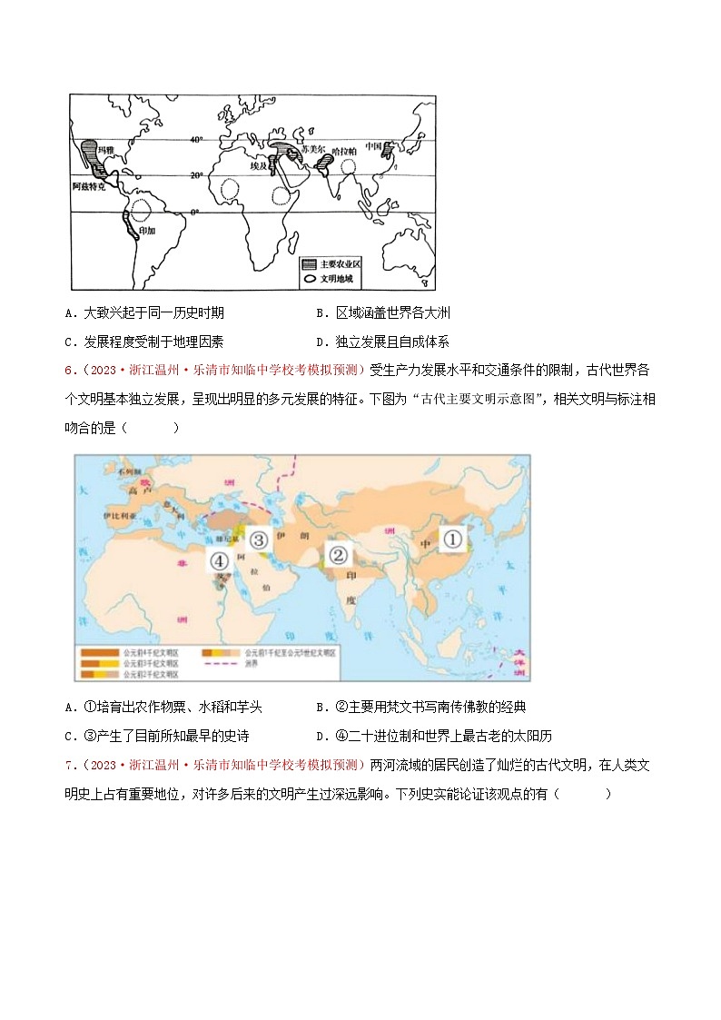 集训07 世界古代史100题（1）- 备战2024年高考历史专项提分集训900题（统编版）02