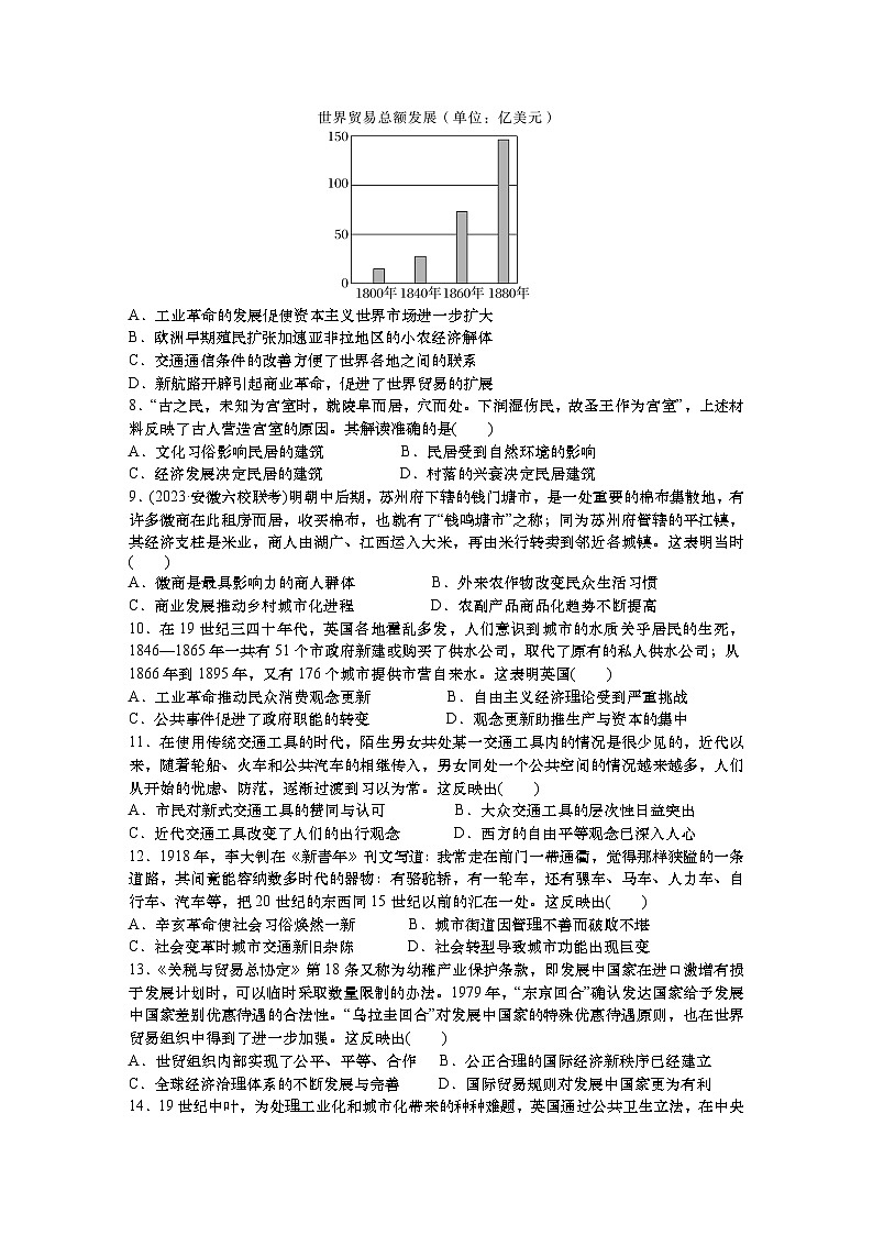 单元检测十五 经济与社会生活--2024届高三统编版历史一轮复习02