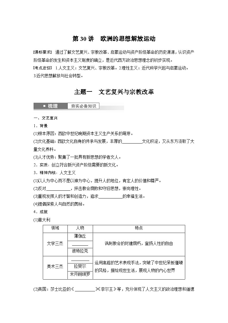 2024年高考历史一轮复习（部编版） 板块5 第11单元 第30讲　欧洲的思想解放运动 课件01