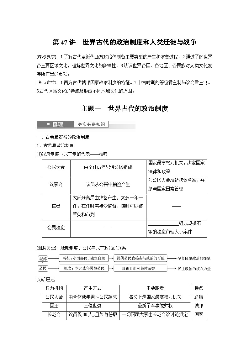 2024年高考历史一轮复习（部编版） 板块7 第15单元 第47讲　世界古代的政治制度和人类迁徙与战争 课件01