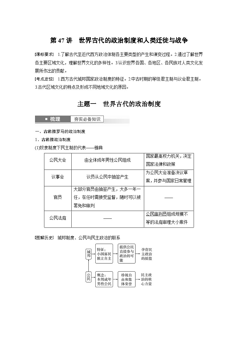 2024年高考历史一轮复习（部编版） 板块7 第15单元 第47讲　世界古代的政治制度和人类迁徙与战争 课件01