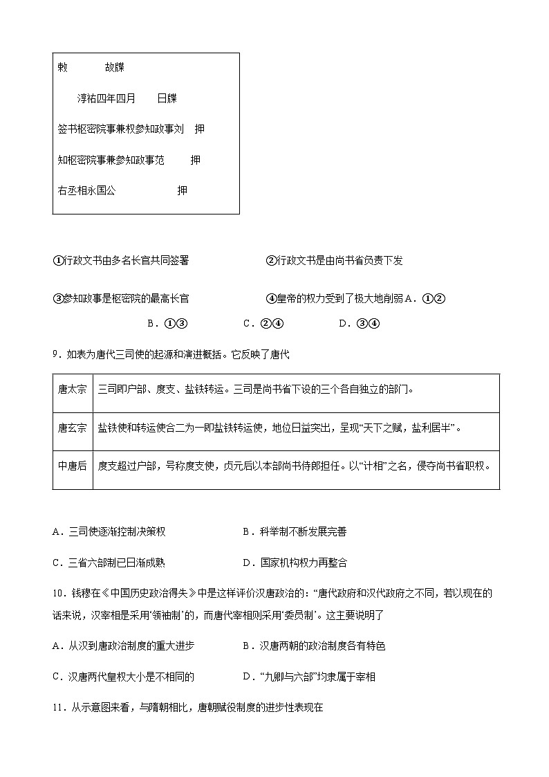 高中历史（统编版）必修 中外历史纲要（上）第7课 隋唐制度的变化与创新 课时创优训练（word版含答案）03