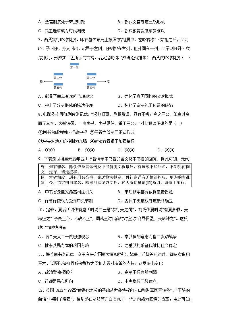 高中历史（统编版）选修性必修一： 政治制度 单元练习（含答案）第2页