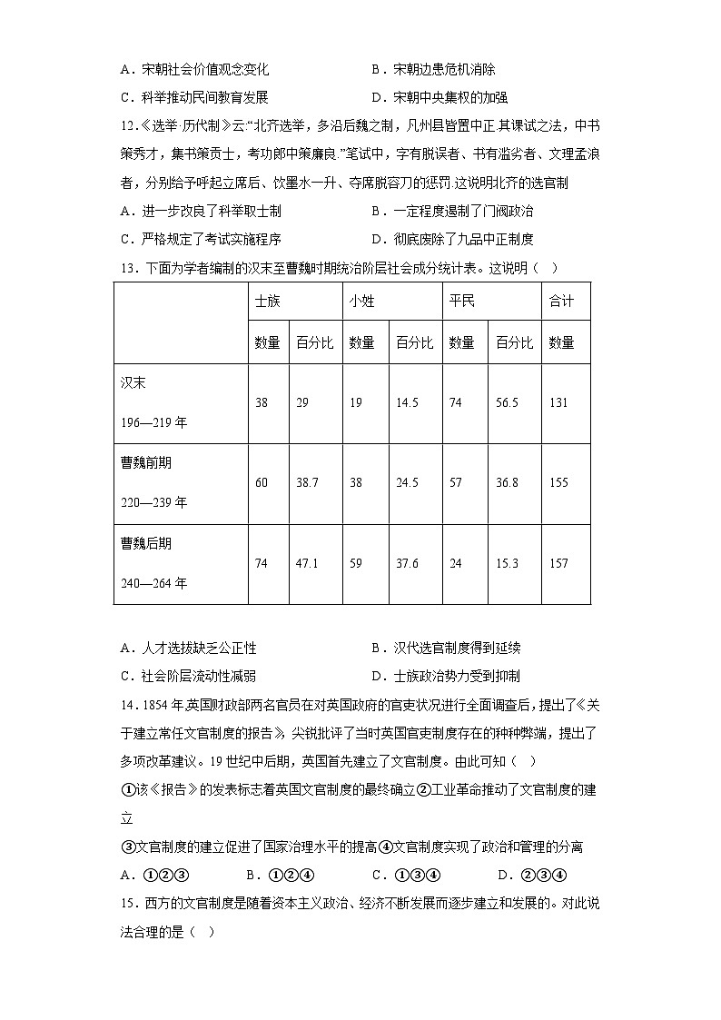 高中历史（统编版）选修性必修一：第二单元 官员的选拔与管理单元测试（含解析）03
