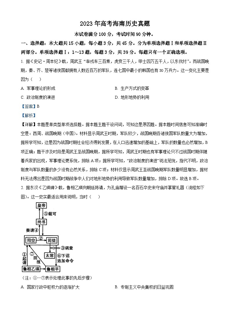 2023年高考真题——历史（海南卷）（Word版附解析）01