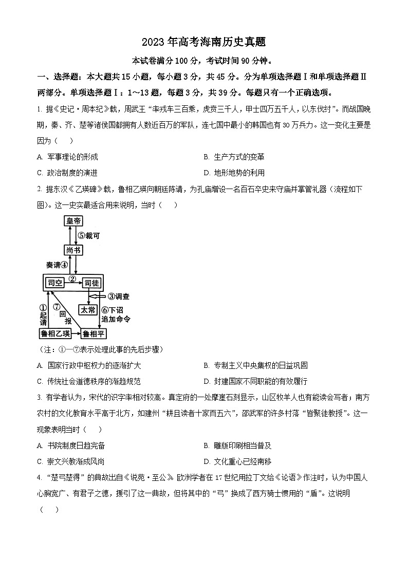 2023年高考真题——历史（海南卷）（Word版附答案）01