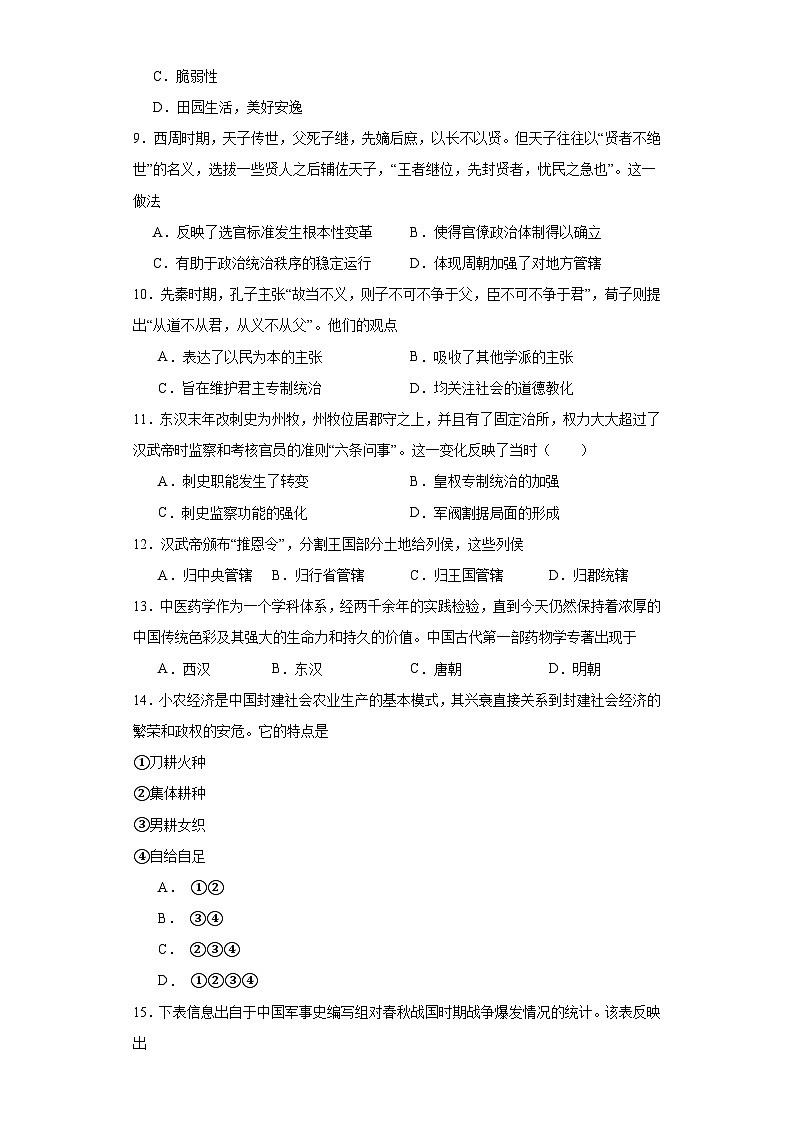 第一单元 从中华文明起源到秦汉统一多民族封建国家的建立与巩固 练习--2023-2024学年高中历史统编版（2019）必修中外历史纲要上册第3页