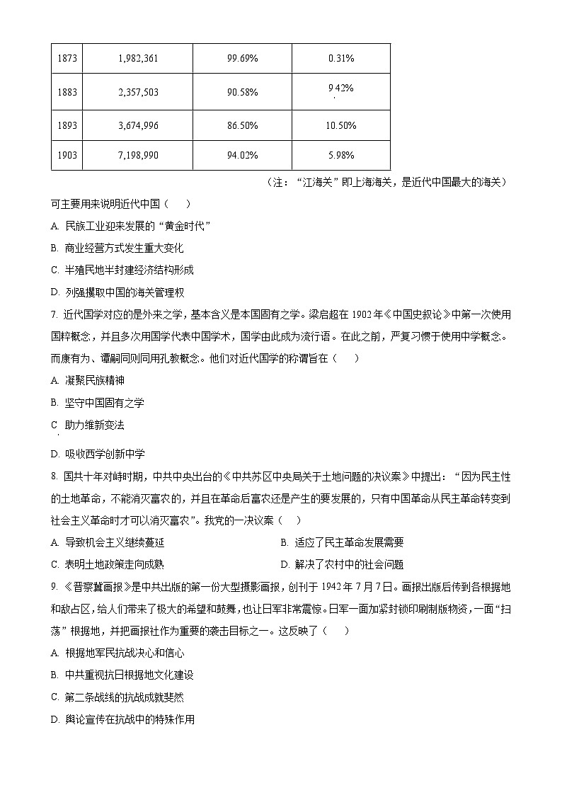 2023郴州高二下学期期末历史试卷含解析03