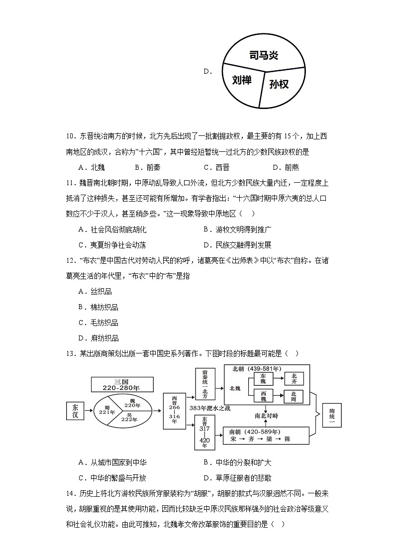 第5课 三国两晋南北朝的政权更迭与民族交融 同步练习--2023-2024学年高中历史统编版（2019）必修中外历史纲要上册第3页