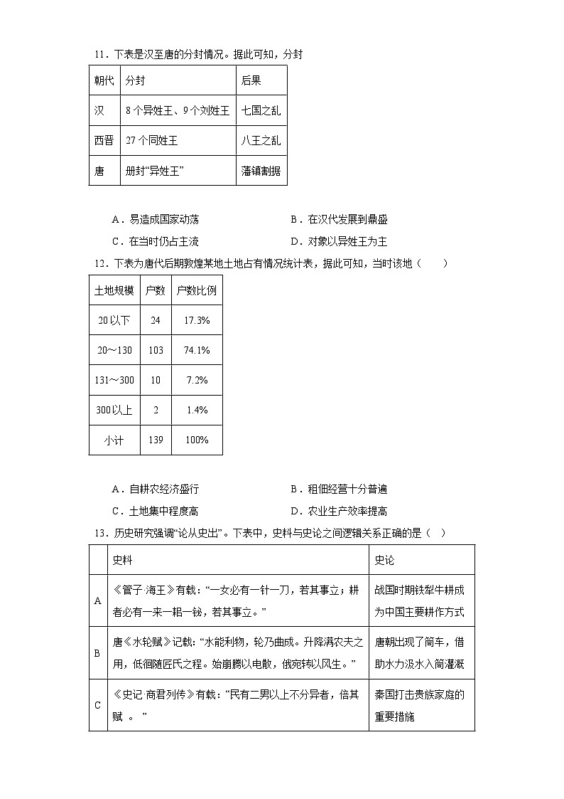 第6课 从隋唐盛世到五代十国 同步练习--2023-2024学年高中历史统编版（2019）必修中外历史纲要上册第3页