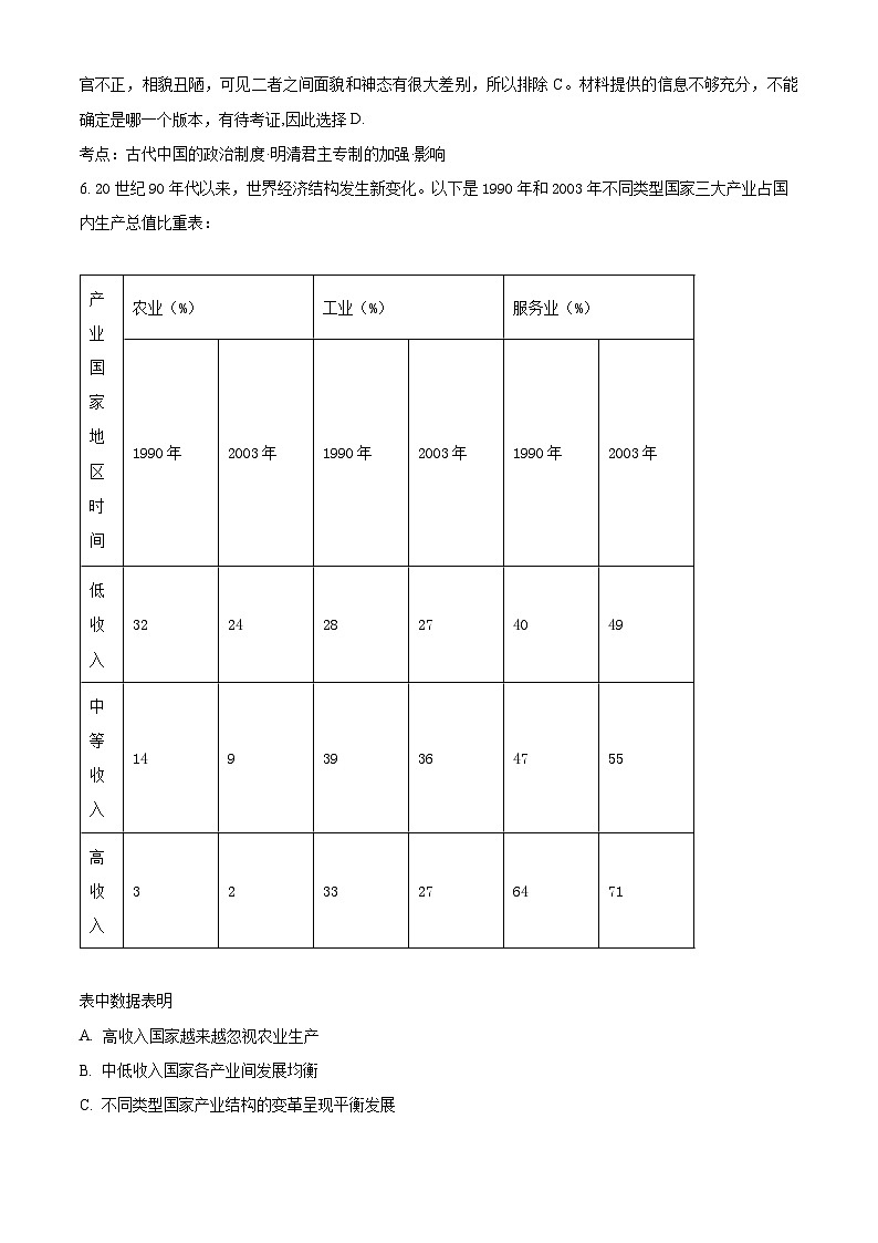 浙江省宁波市2023届高三历史上学期开学考试试题（Word版附解析）第3页