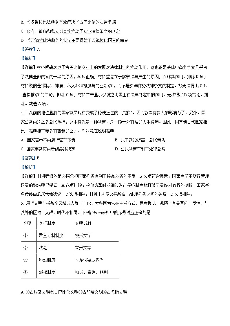 广东省茂名市化州市林尘中学2022-2023学年高一下学期第一次月考历史试题（解析版）02