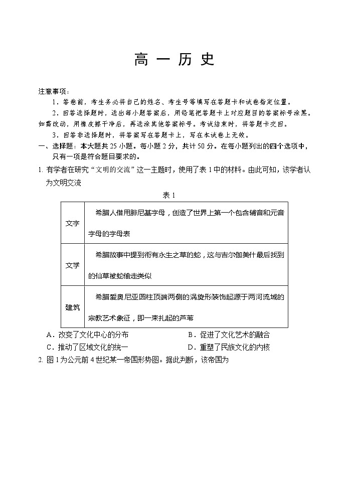 山东省威海市2022-2023学年高一下学期期末考试历史试题01